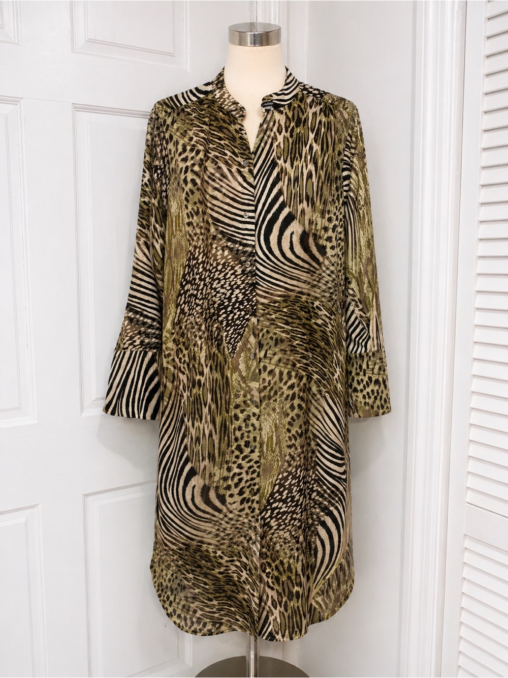 Adrienne Landau Olive and Black Animal Print Long Sleeve Dress